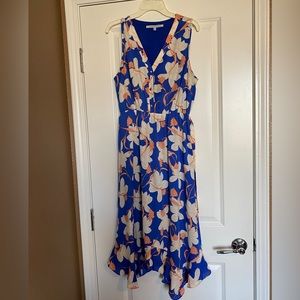 Floral belted sleeveless midi dress